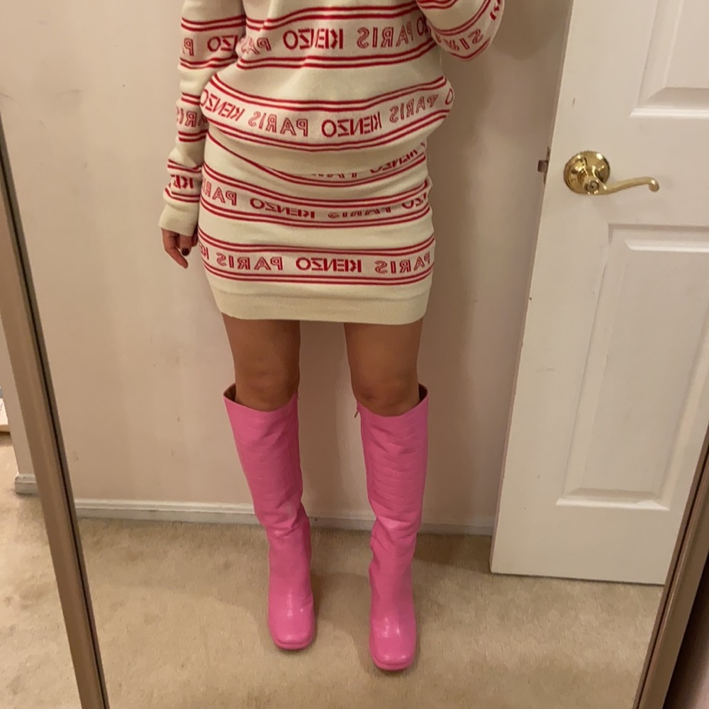 Croc-Embossed Knee-High Boots